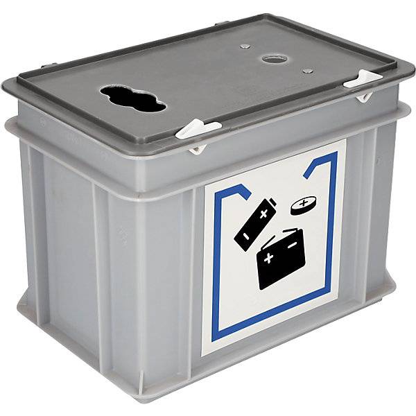 Altbatterie-Sammelbox mit Deckel und Einwurföffnung Volumen 9 l LxBxH 300 x 200 x 230 mm. Denios SE 83604449-0