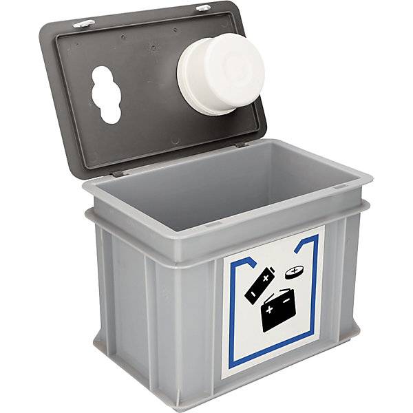 Altbatterie-Sammelbox mit Deckel und Einwurföffnung Volumen 9 l LxBxH 300 x 200 x 230 mm. Denios SE 83604449-1