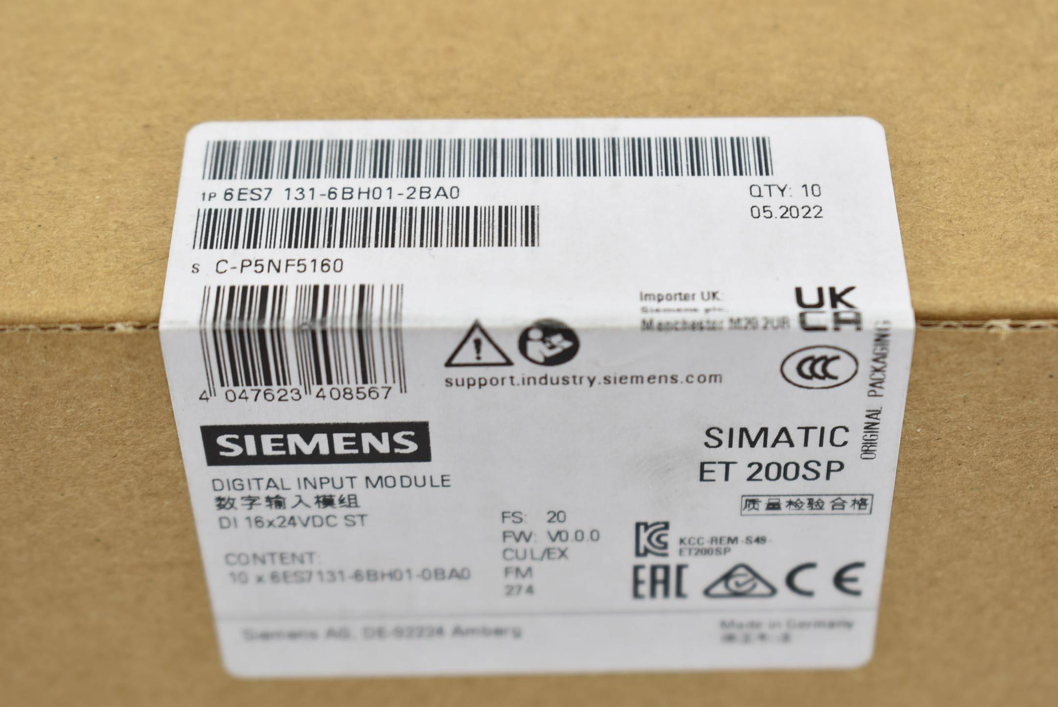Siemens 6ES7131-6BH01-2BA0 - SIMATIC ET 200SP, Digitales Eingangsmodul, DI 16x-2