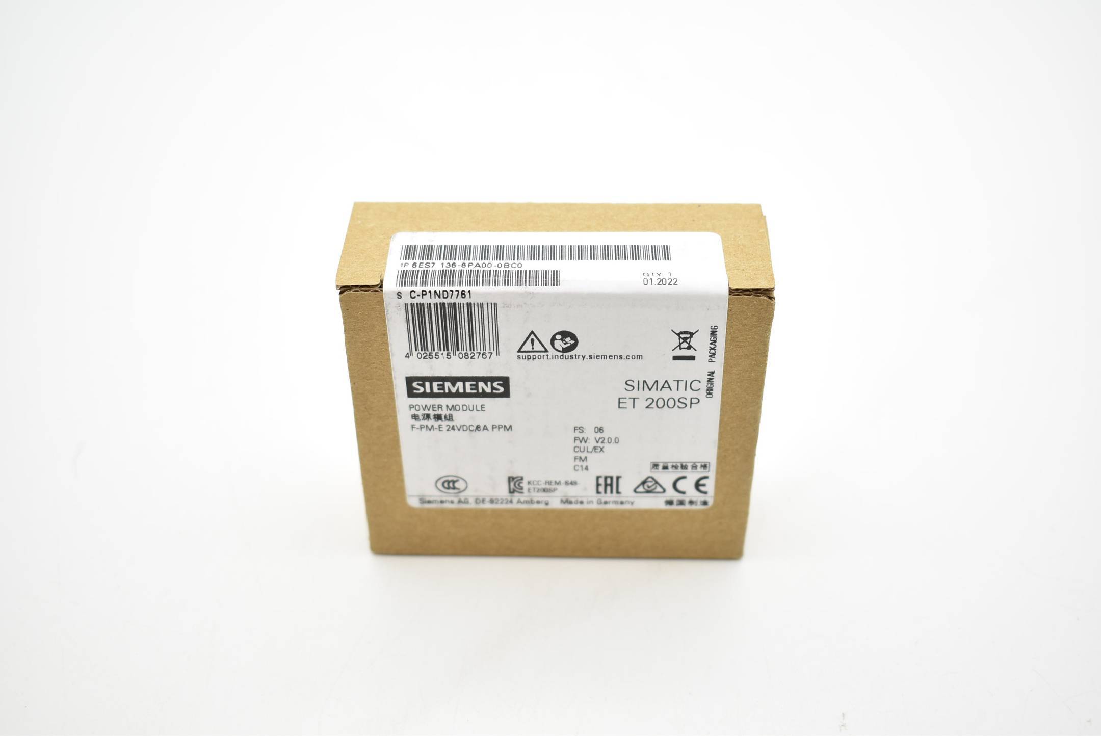 SIEMENS 6ES7136-6PA00-0BC0 Power Module 6ES7 136-6PA00-0BC0 E: 06 V2.0.0-0