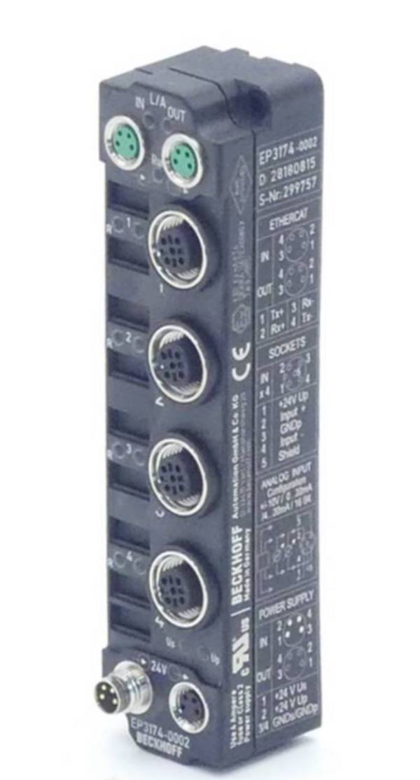 Beckhoff EP3174-0002, EtherCAT Box, 4-Kanal-Analog-Eingang, Multifunktion, ±10 V, 0/4…20 mA, 16 Bit