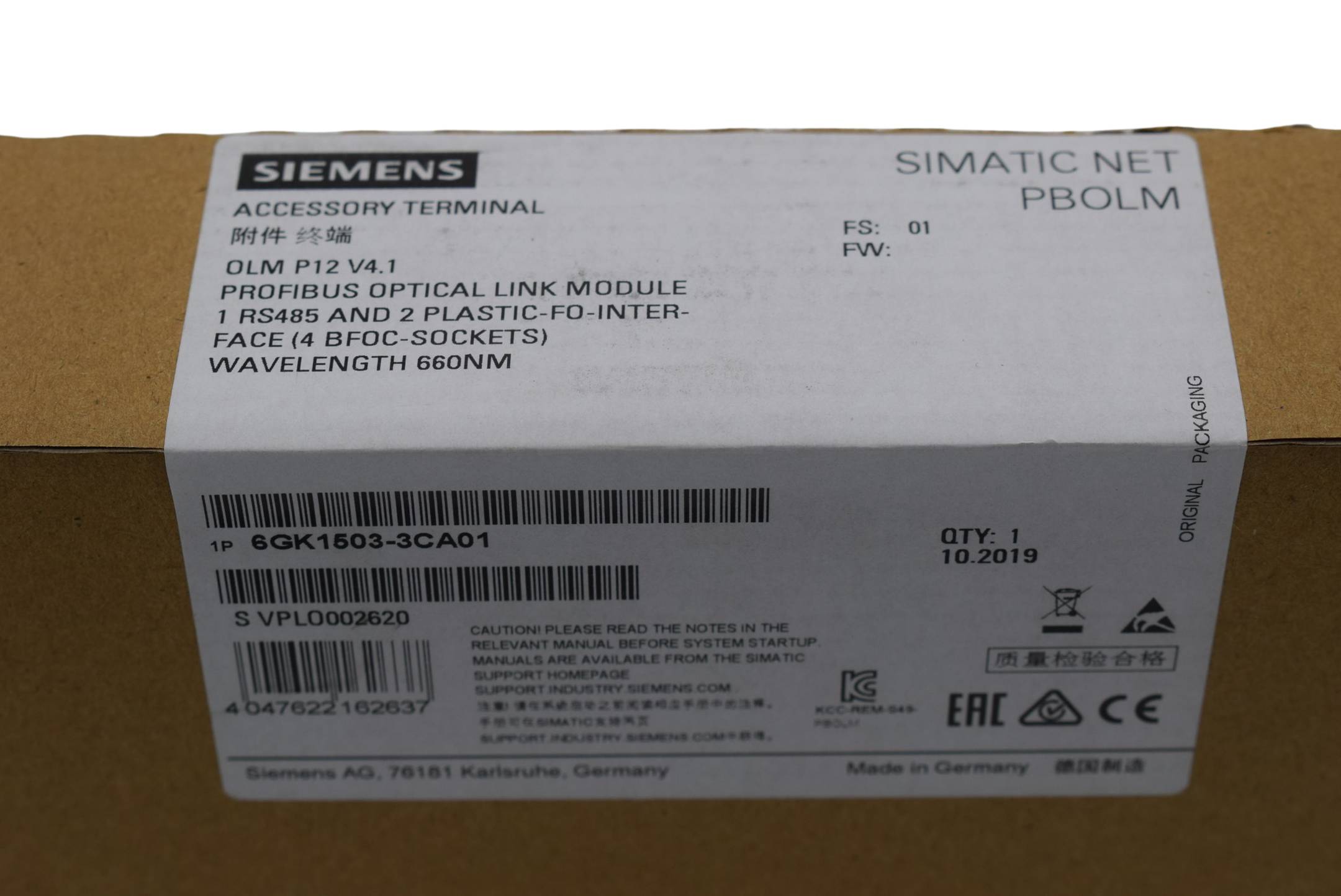 Siemens Dig.Industr. Optical Link Module OLM RS485 6GK1503-3CA01-2