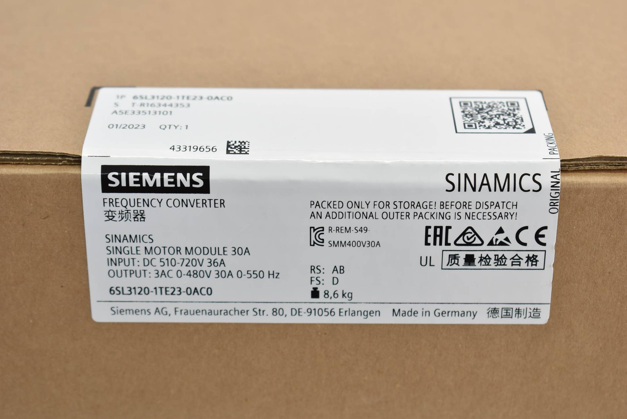 Siemens 6SL3120-1TE23-0AC0 - SINAMICS S120 Single Motor-Module Eingang: DC 600V-1