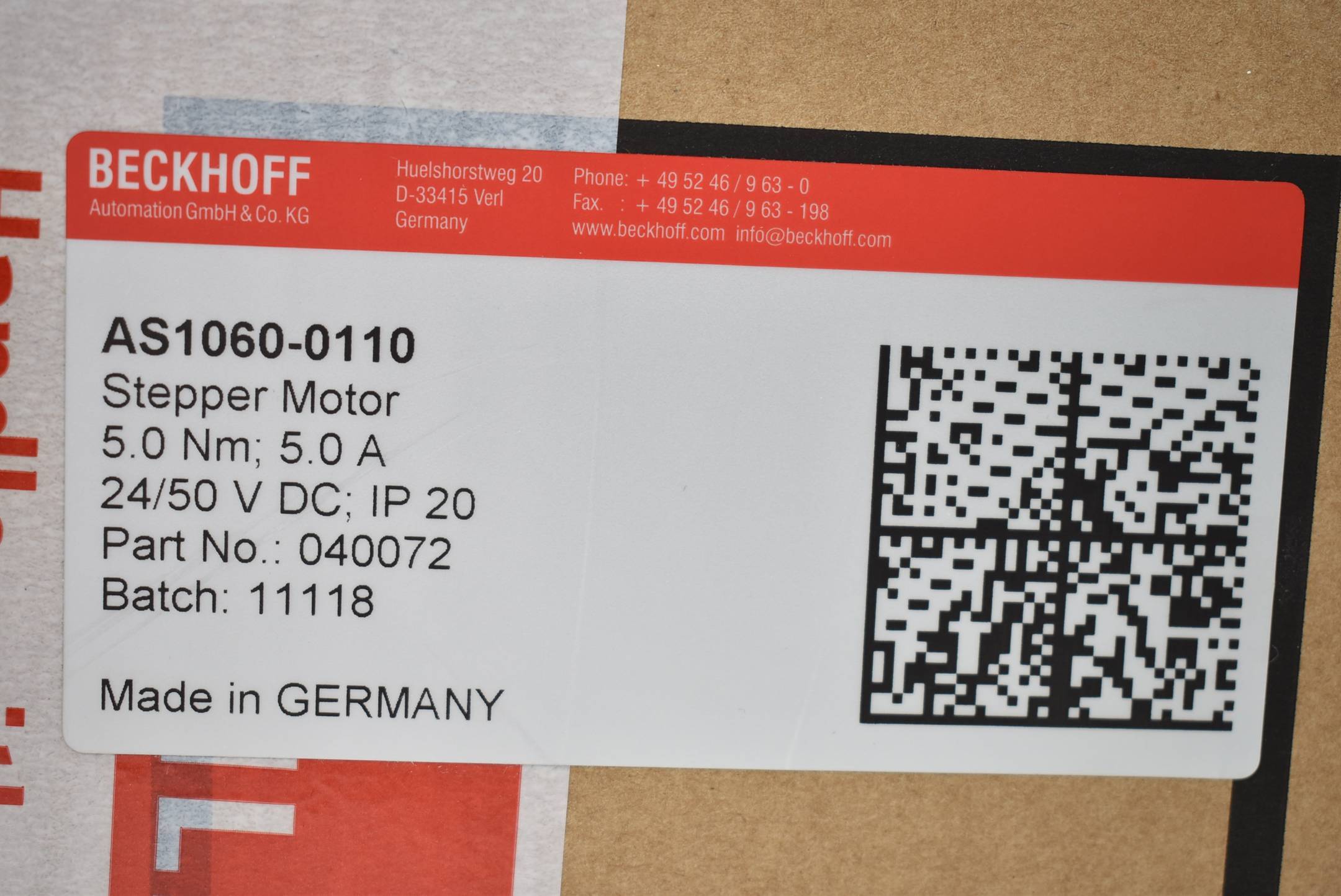 Beckhoff Schrittmotor 24/50VDC 5A 5.0Nm AS1060-0110 ( AS 1060-0110 )-1