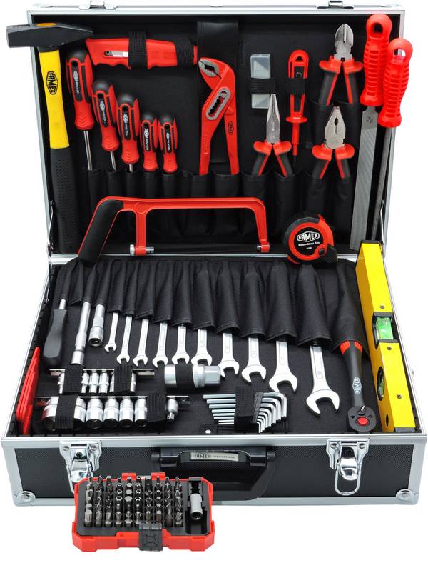 FAMEX 755-57 Alu Werkzeugkoffer bestückt mit Werkzeug - 164-tlg.