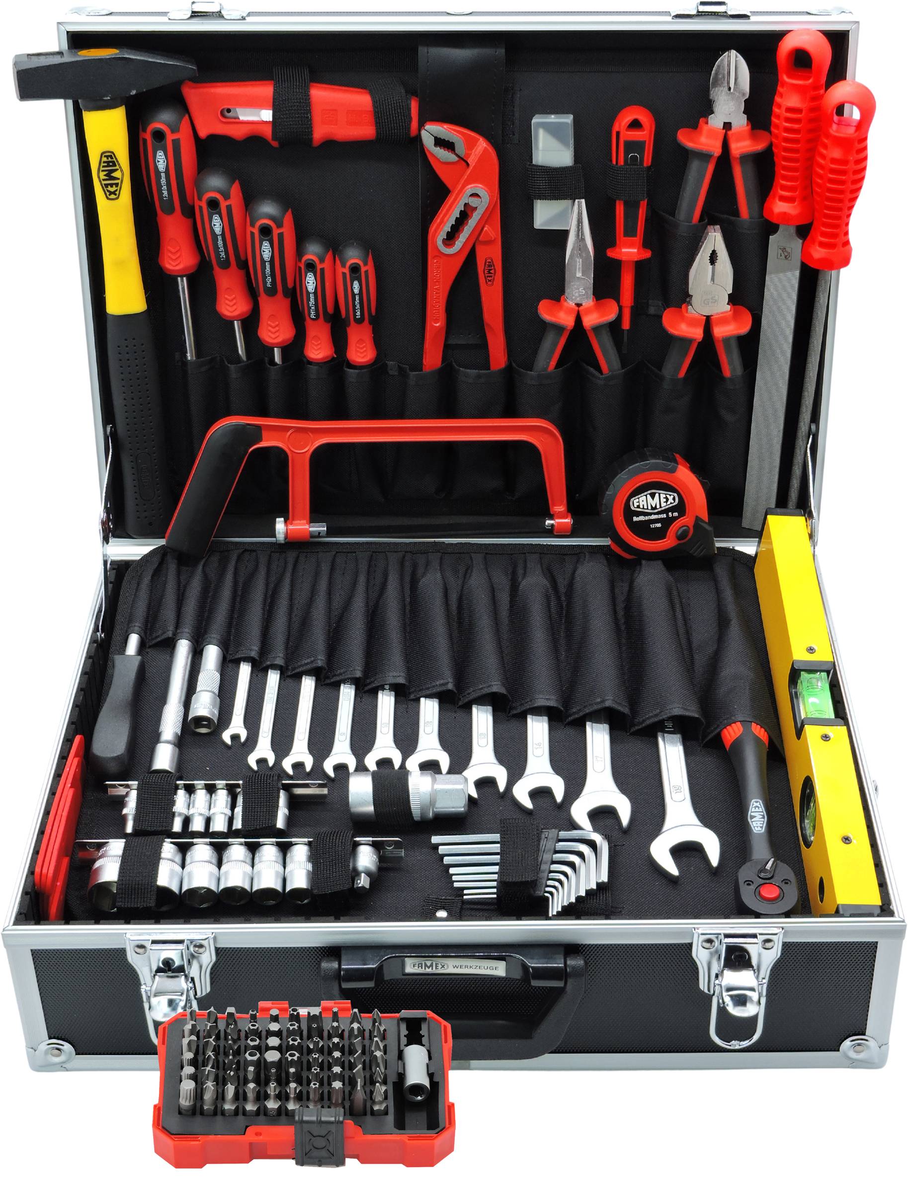 FAMEX 755-57 Alu Werkzeugkoffer bestückt mit Werkzeug - 164-tlg.-0