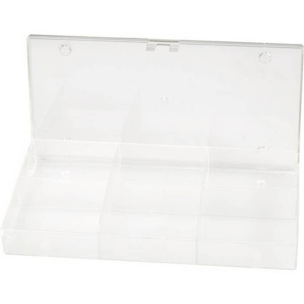5x Hüfner Dübel Sortimentskasten (L x B x H) 194 x 31 x 101 mm Anzahl Fächer: 6 feste Unterteilung transparent