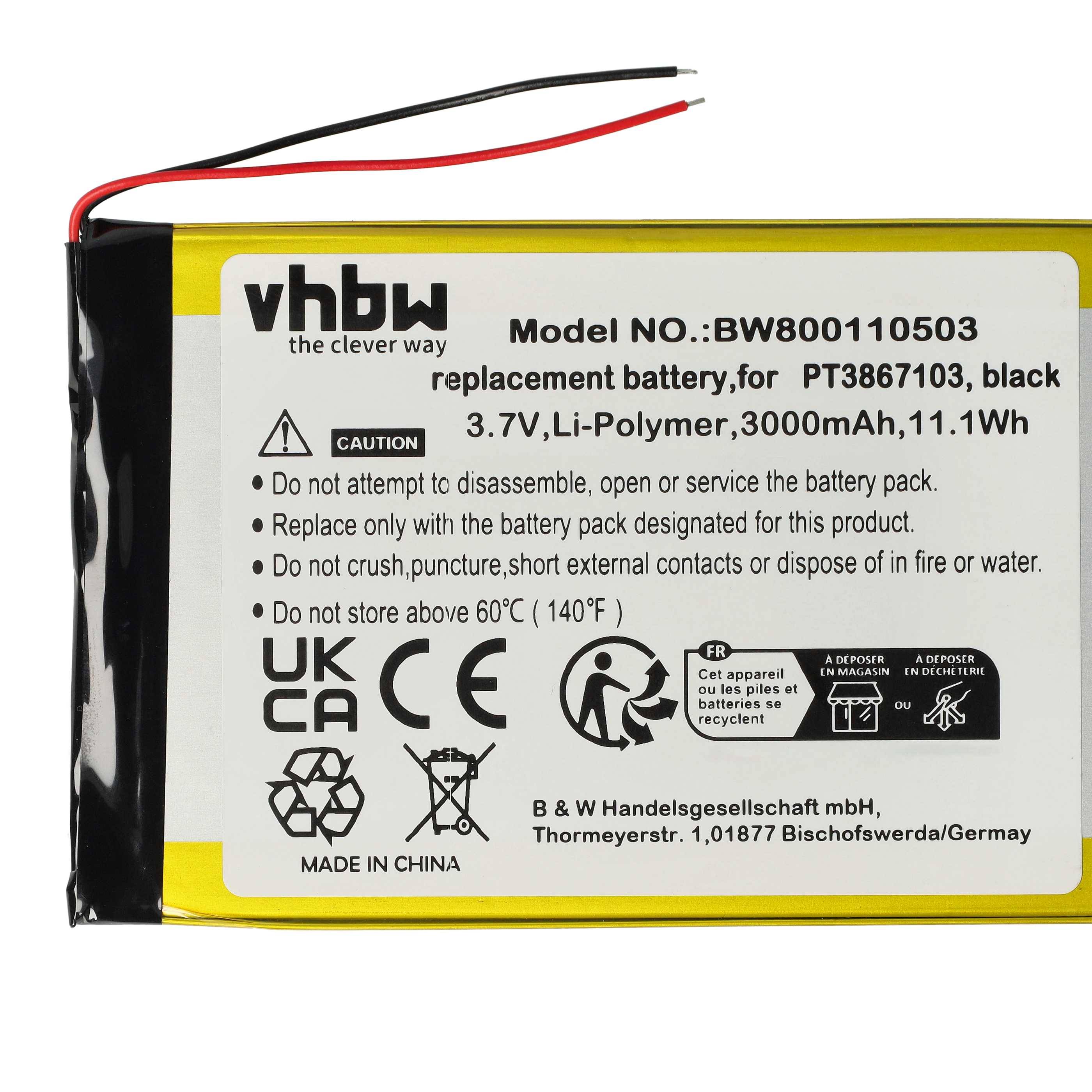 vhbw Akku Ersatz für PT3867103 für Tablet Pad (3000 mAh, 3,7 V, Li-Polymer)-3