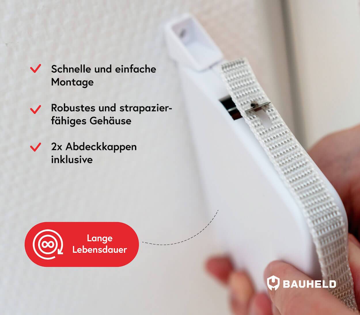 BAUHELD Rollladen Gurtwickler Aufputz 14mm Mini mit Einfädelautomatik Weiß-2
