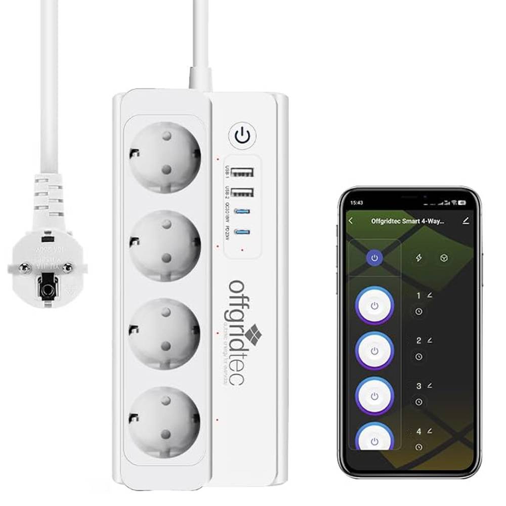 Offgridtec Smarte 4-fach Steckdosenleiste + 2x USB-A und 2x USB-C Anschluss mit Smart Life- oder Tuya-App - 1,5m Kabel-0