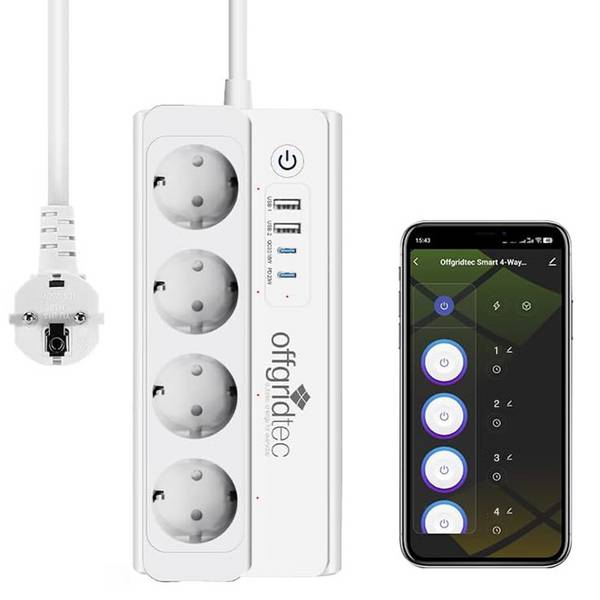 Offgridtec Smarte 4-fach Steckdosenleiste + 2x USB-A und 2x USB-C Anschluss mit Smart Life- oder Tuya-App - 1,5m Kabel