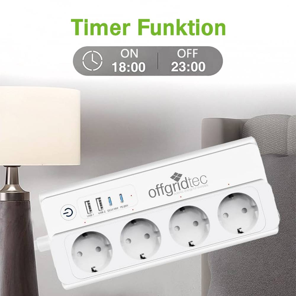 Offgridtec Smarte 4-fach Steckdosenleiste + 2x USB-A und 2x USB-C Anschluss mit Smart Life- oder Tuya-App - 1,5m Kabel-3