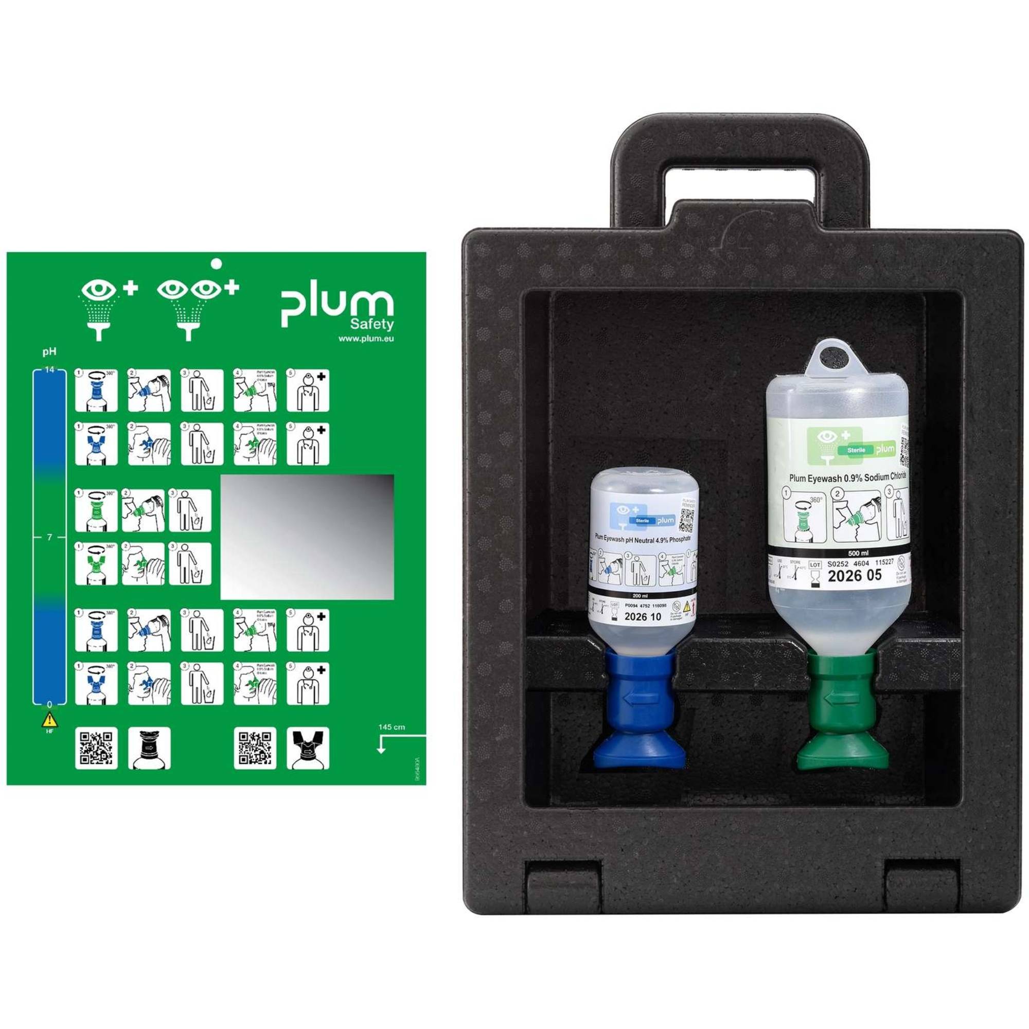 Augenspülstation,1x500ml Kochsalzlösung,1x200ml pH-Neutrallösung