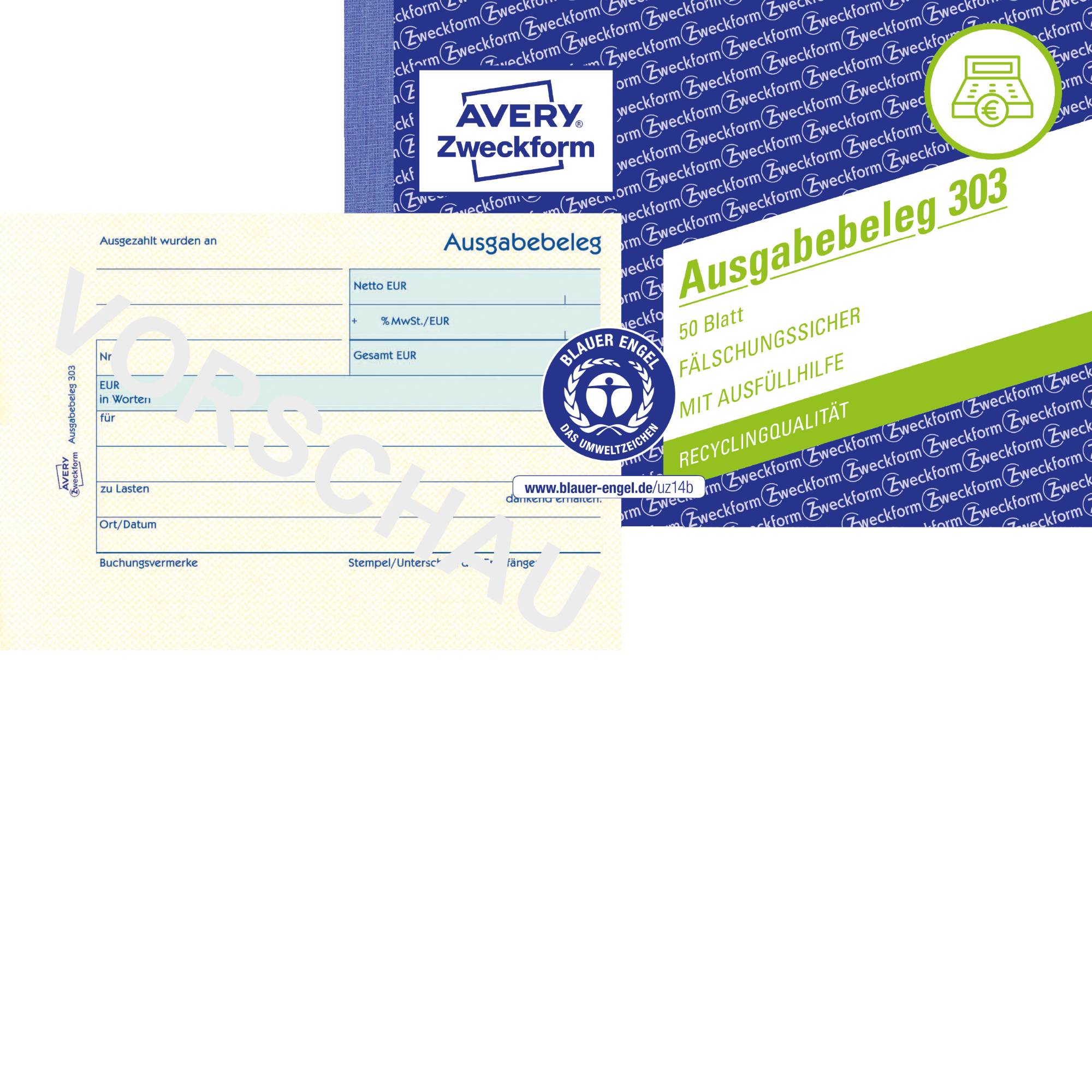 Avery Zweckform Ausgabebeleg 303 DIN A6 quer 50Blatt gelb-0