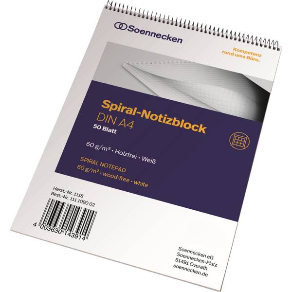 Notizblock DIN A4 60g kariert 50Blatt weiß