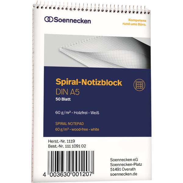 Notizblock DIN A5 60g kariert 50Blatt weiß