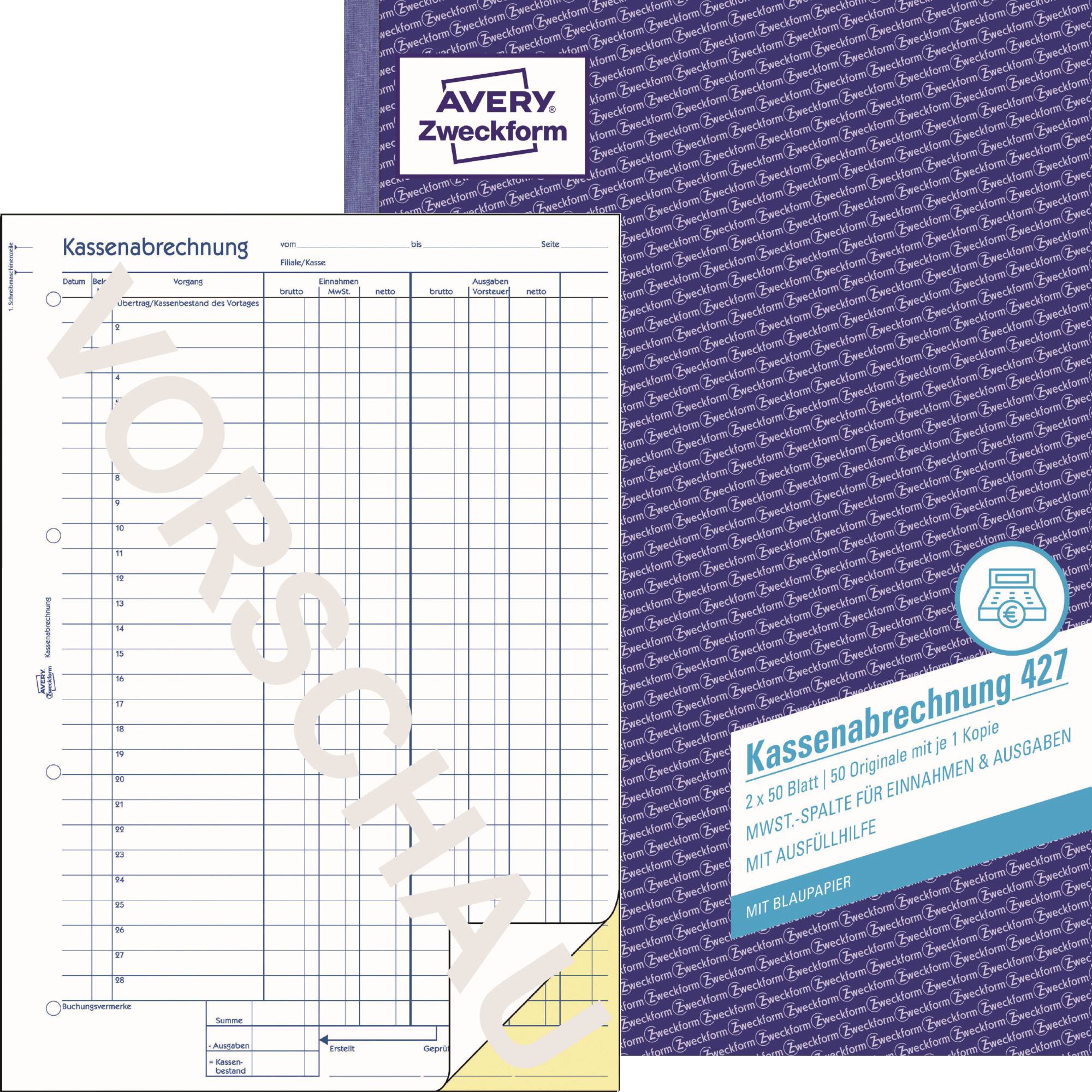Kassenabrechnung DIN A4 2x50Blatt - Artikel: 114028900-0
