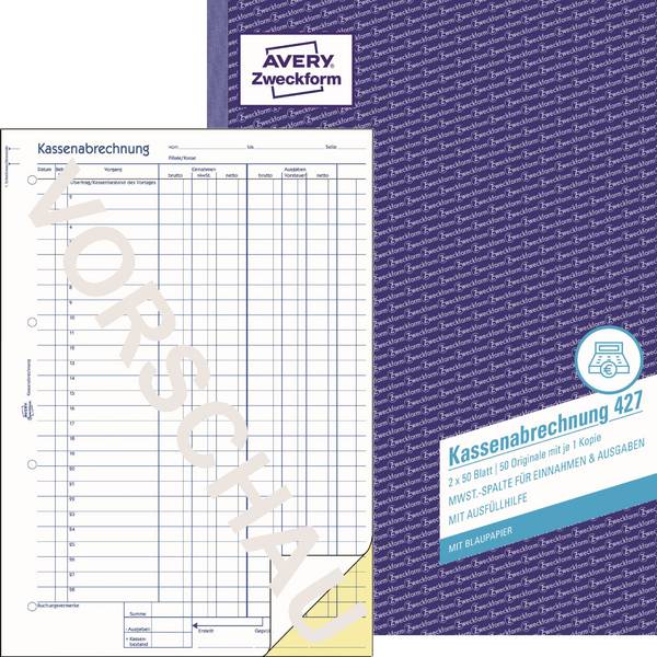 Kassenabrechnung DIN A4 2x50Blatt - Artikel: 114028900
