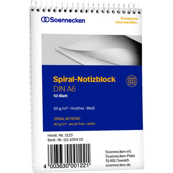 Notizblock DIN A6 60g kariert 50Blatt weiß