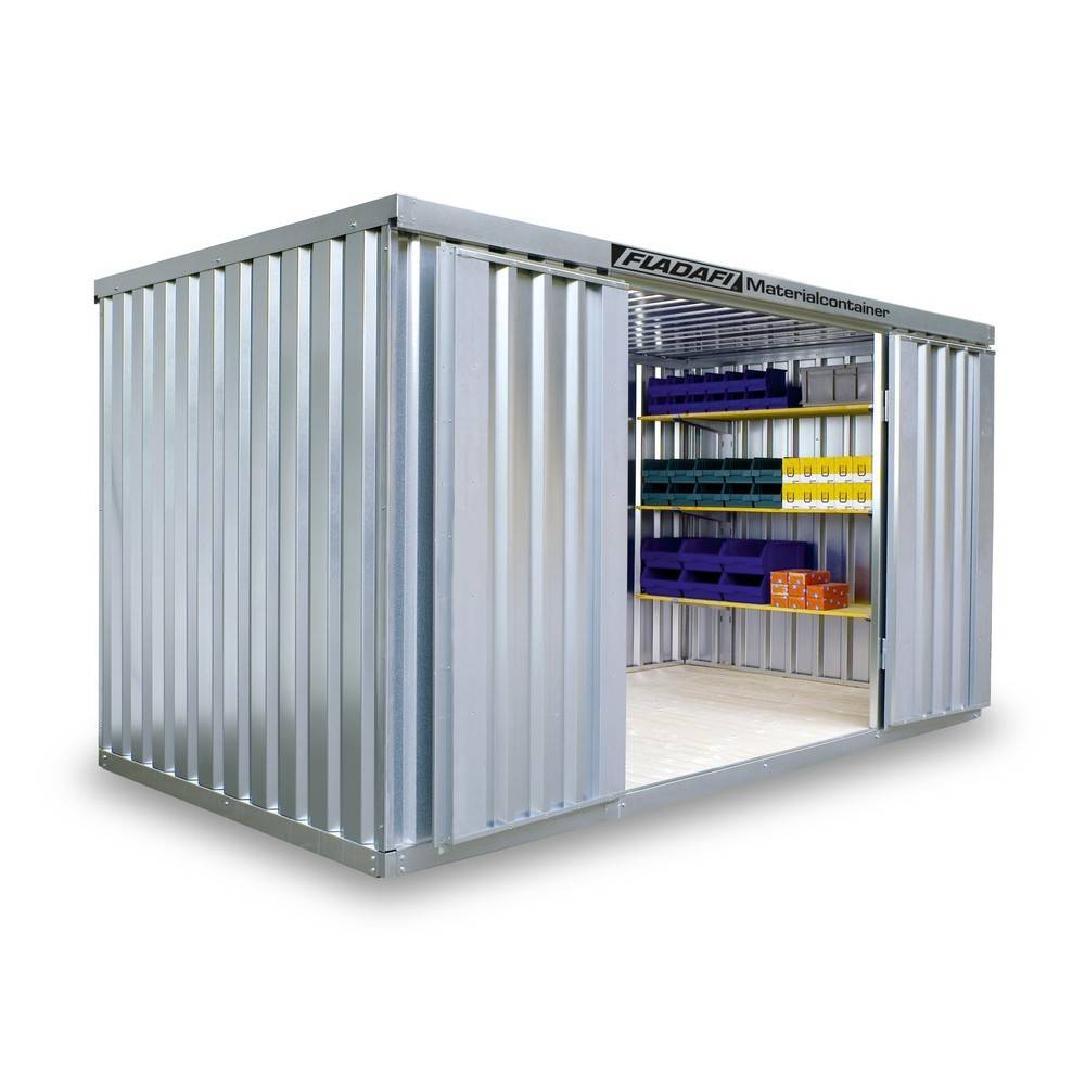FLADAFI® Materialcontainer, verzinkt, zerlegt, 2 m², mit Holzfußboden
