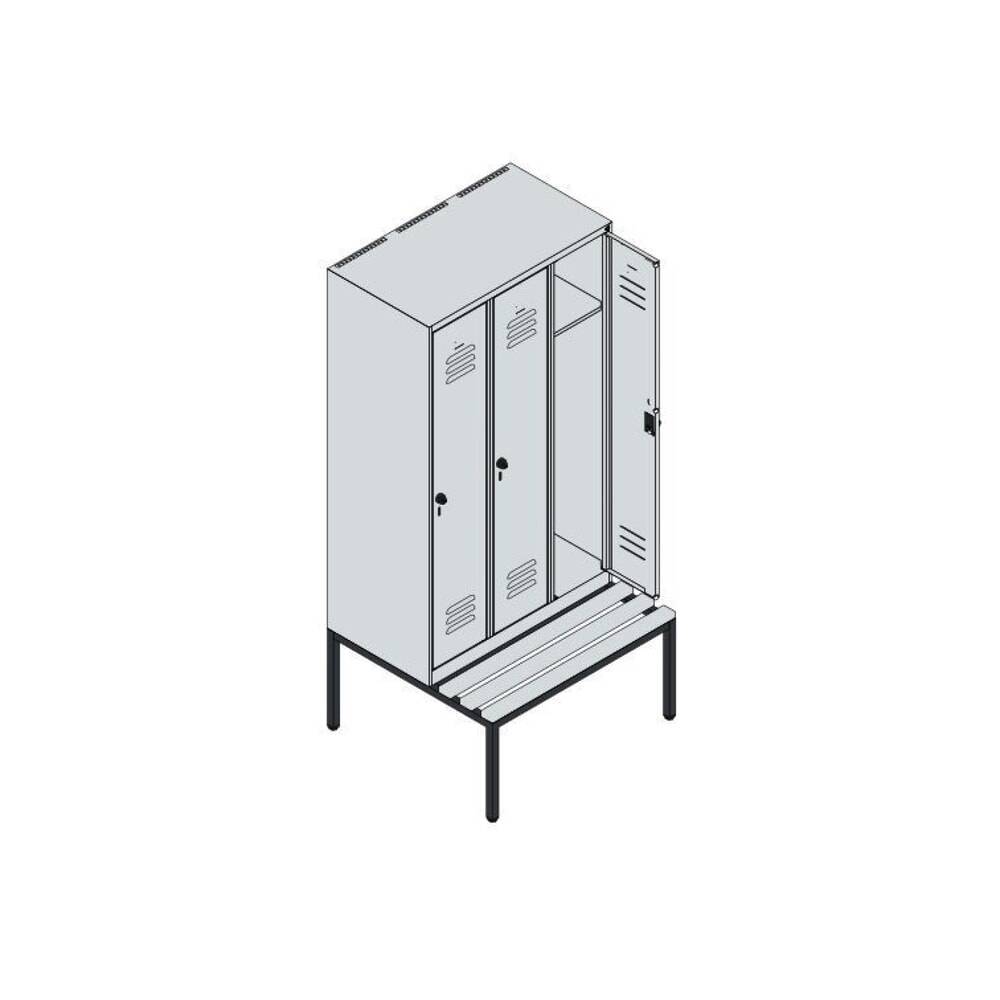 C+P Spind Classic PLUS, Bank, 3 Abteile, 1950x900x815mm, 7035/5010-1