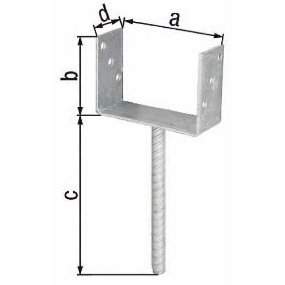 U-Pfostenträger ETA-10/0210 81x100x200x60mm TZN m.Betonanker a.Riffelstahl GAH-1