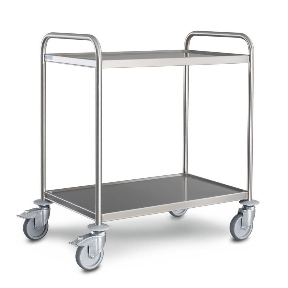 HUPFER® Servierwagen aus Edelstahl, 2 Eten à 800 x 500 mm