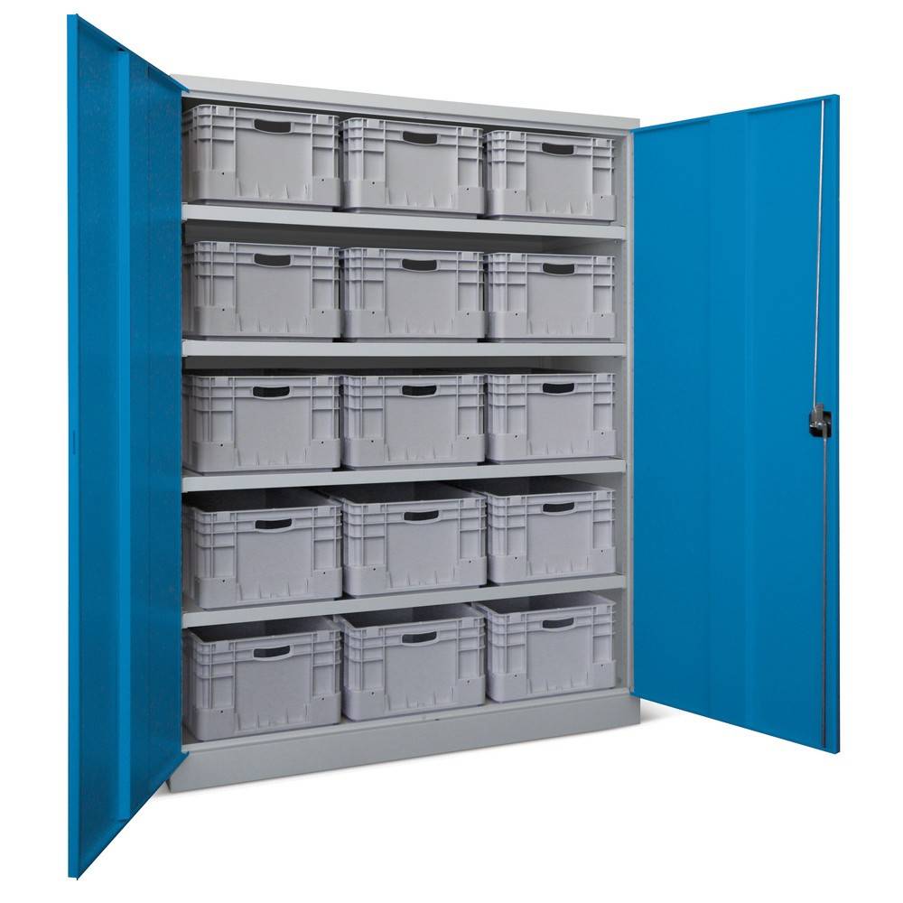 Schwerlastschrank m.Türen B1470xT630xH1950 mm 4 Böden RAL 7035/7016-1