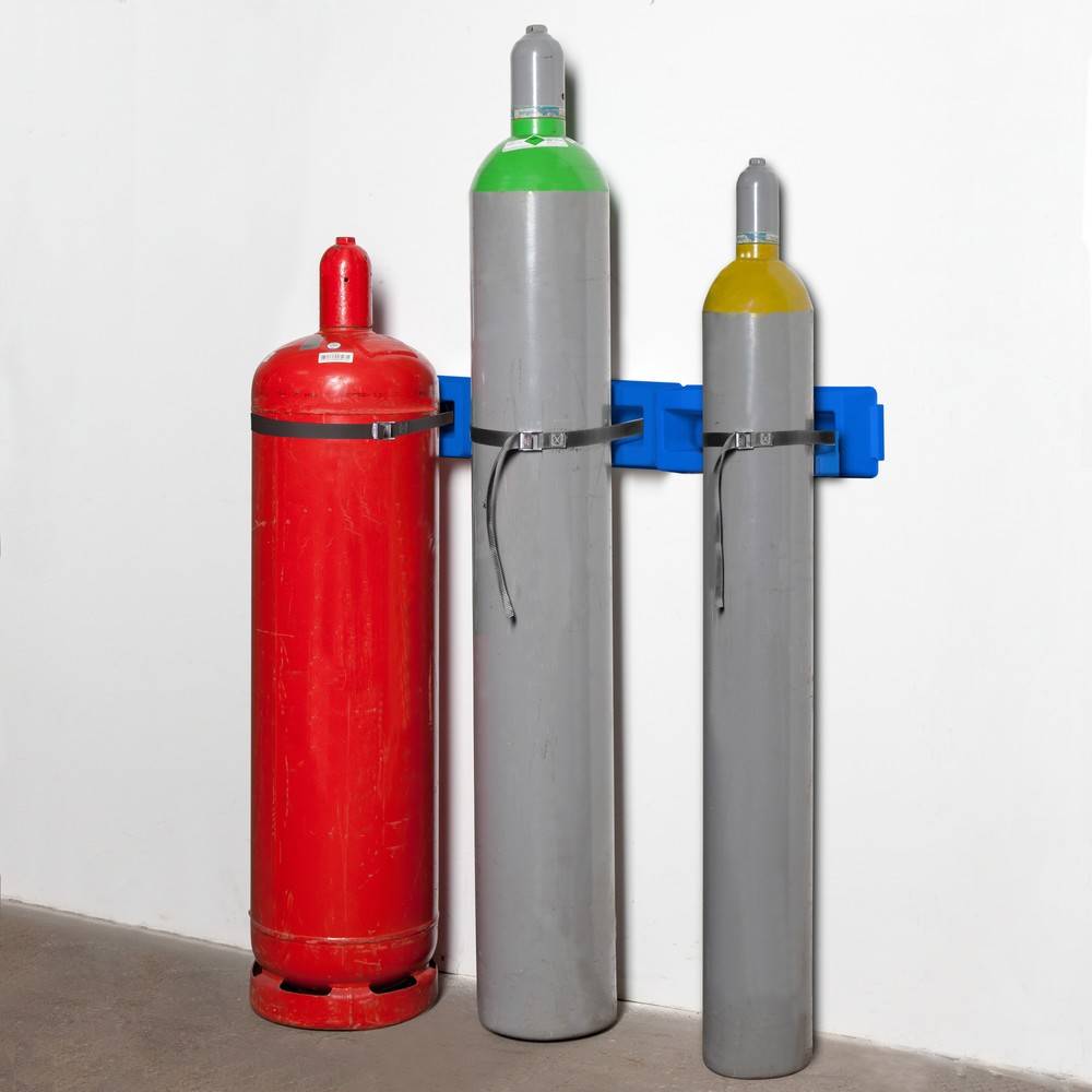 Wandhalterung für 3 Gasflaschen, Zurrband, Flaschen-Ø 140-320 mm-0