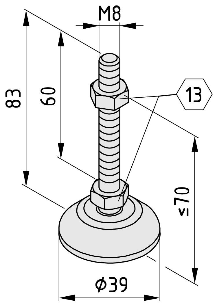 item Stellfuß D40, M8x80, schwarz, Liefereinheit: 1 Stück-2