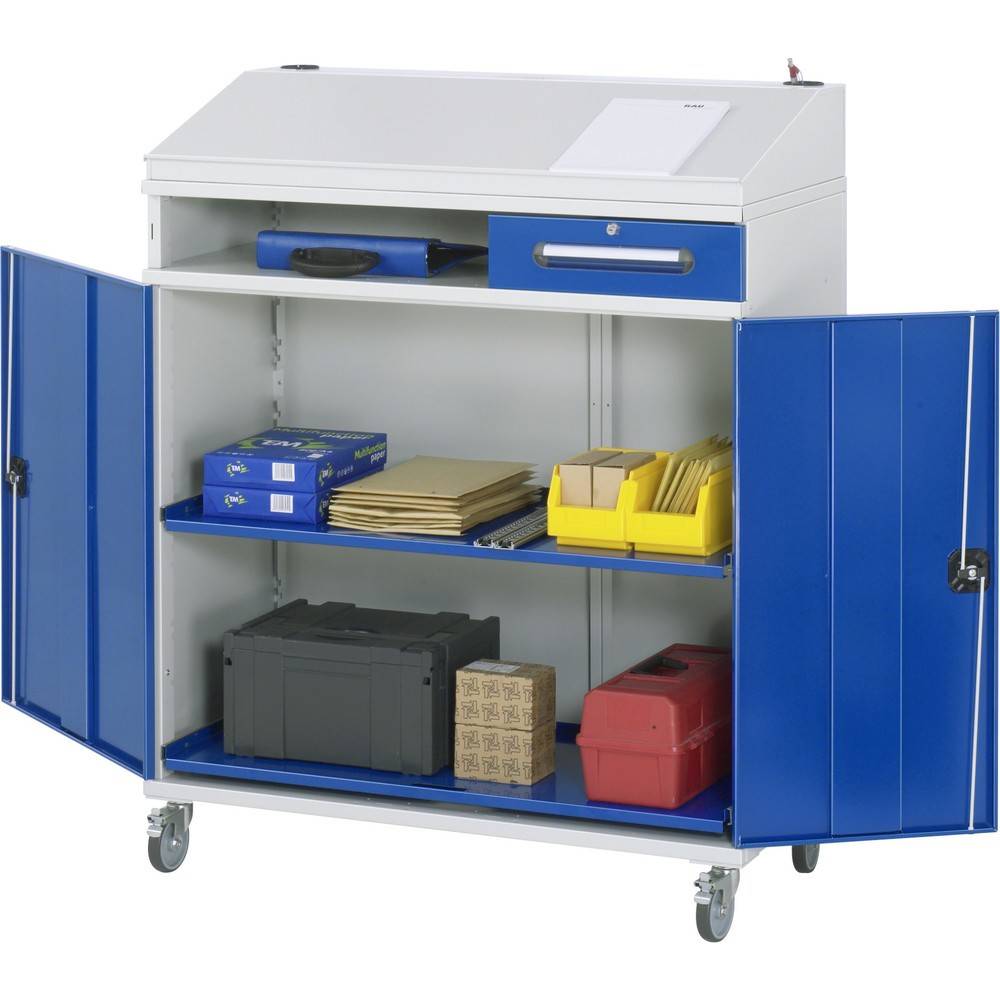 RAU mobiles Rollpult, HxBxT 1.235-1.345 x 1.100 x 520 mm, Schubladen 1-1