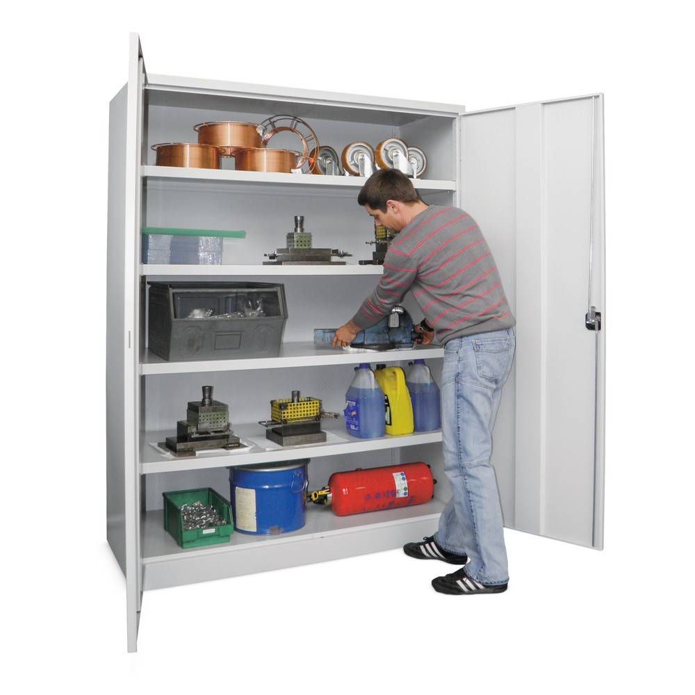 Schwerlastschrank m.Türen B1470xT630xH1950 mm 4 Böden RAL 7035/7016-2