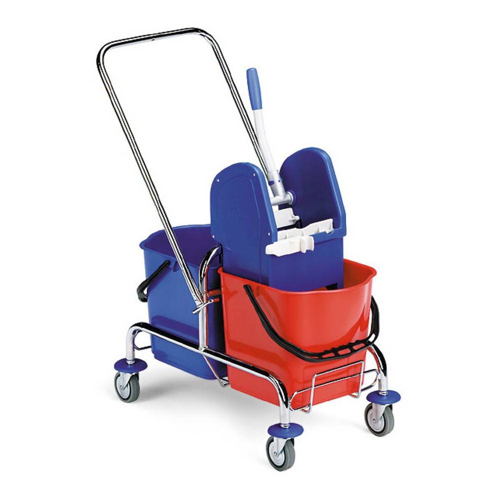 Doppel-Fahreimer Chrom II, 2x 15 Liter, Schiebebügel, Mopp-Presse-1