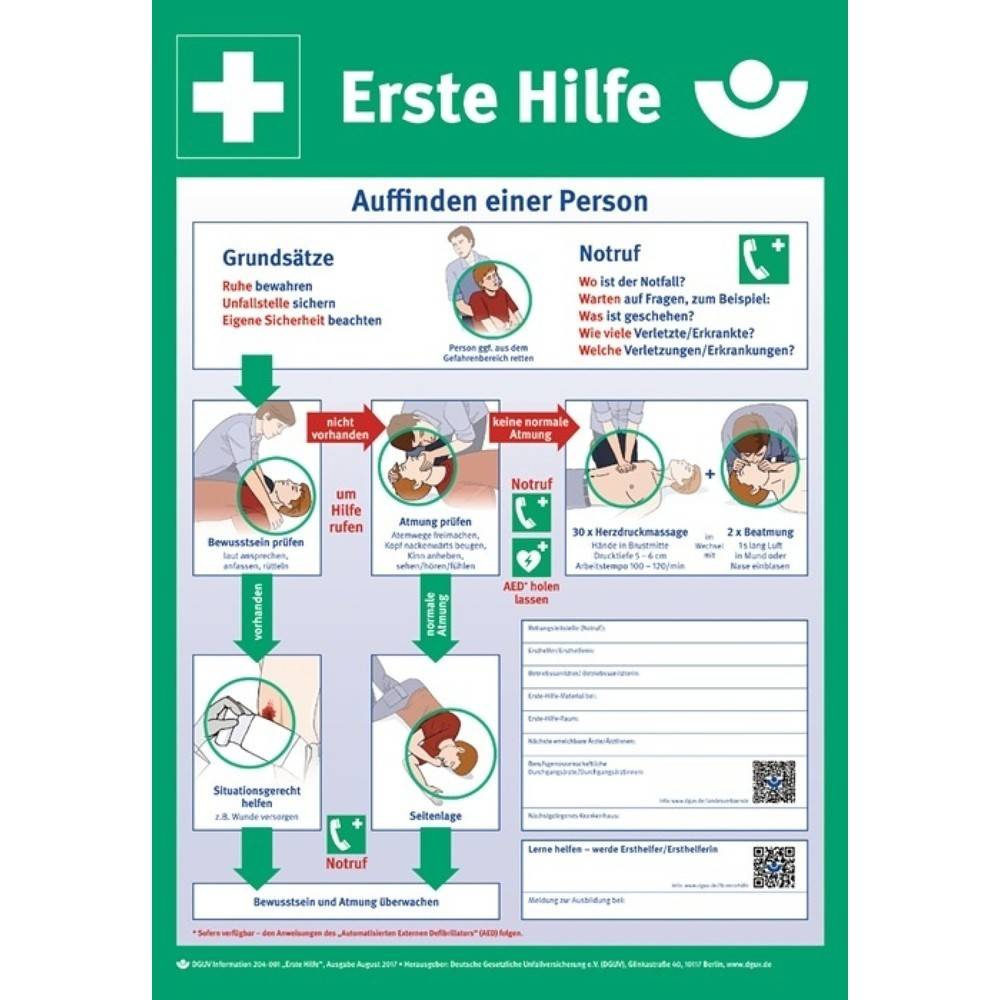 Aushang Erste Hilfe nach DGUV Information 204-001, PVC, 410x590 mm-1