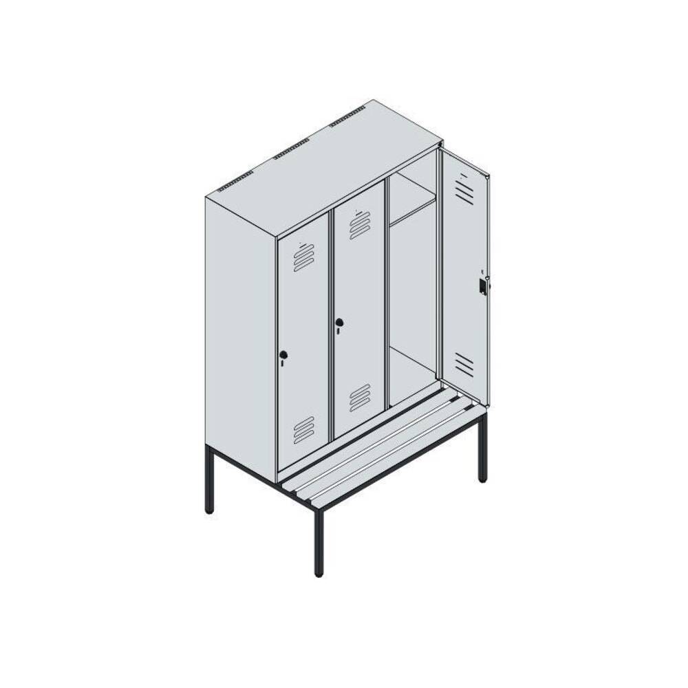 C+P Spind Classic PLUS, Bank, 3 Abteile, 1950x1200x815mm, 7035/7035-3