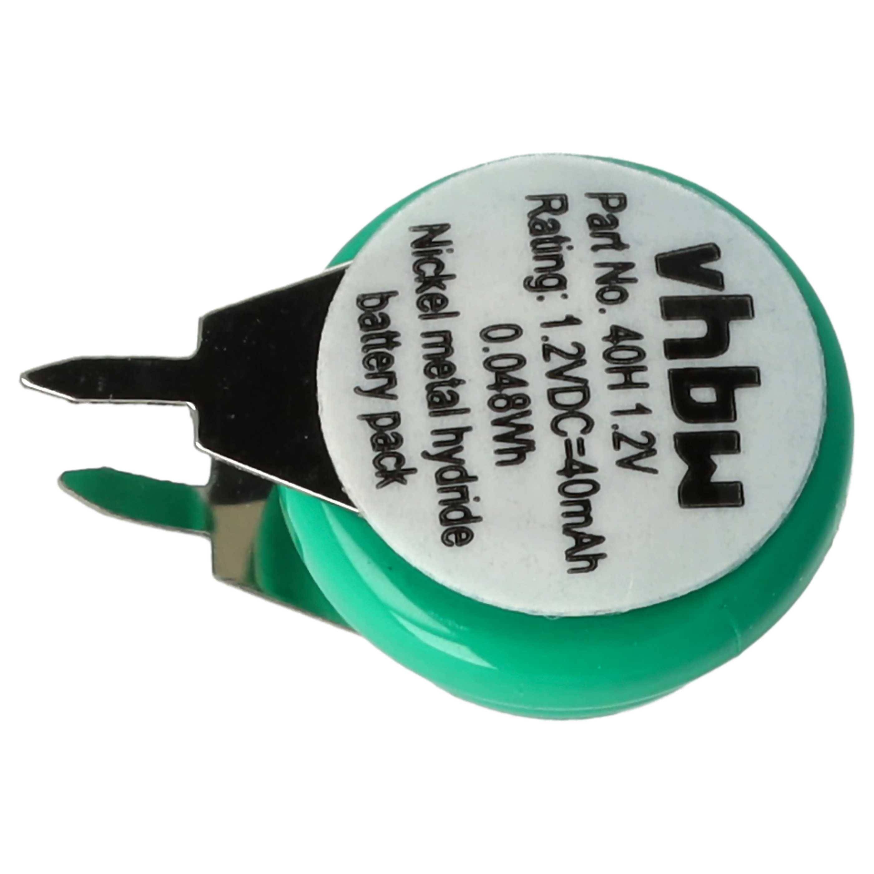 vhbw 100x NiMH Ersatz Knopfzellen-Akku Typ 1/V40H 2-Pins 40mAh 1,2V kompatibel mit Modellbau-Akkus, Solar-Leuchten uvm.-1