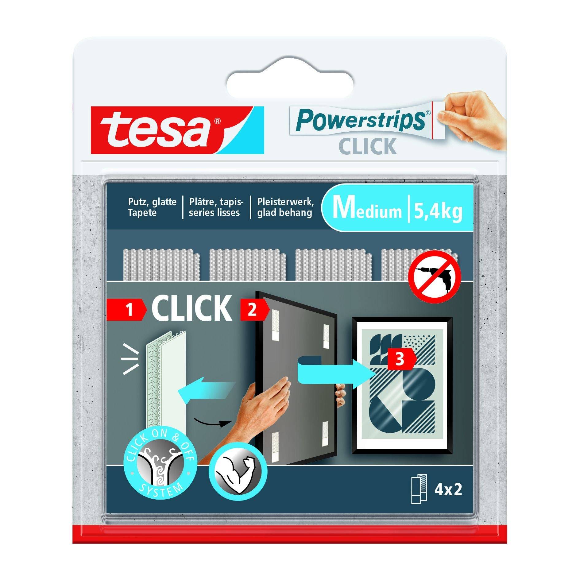 TESA - Powerstrips CLICK Medium 5.4kg selbstkl.Klettband 4x2-5