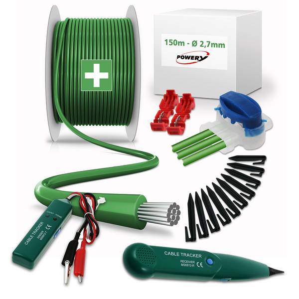 Begrenzungskabel-Reparaturset 150m 2,7mm - mit Kabelbruch-Tracker 200 Haken 10 Verbindern  4 Klemmen