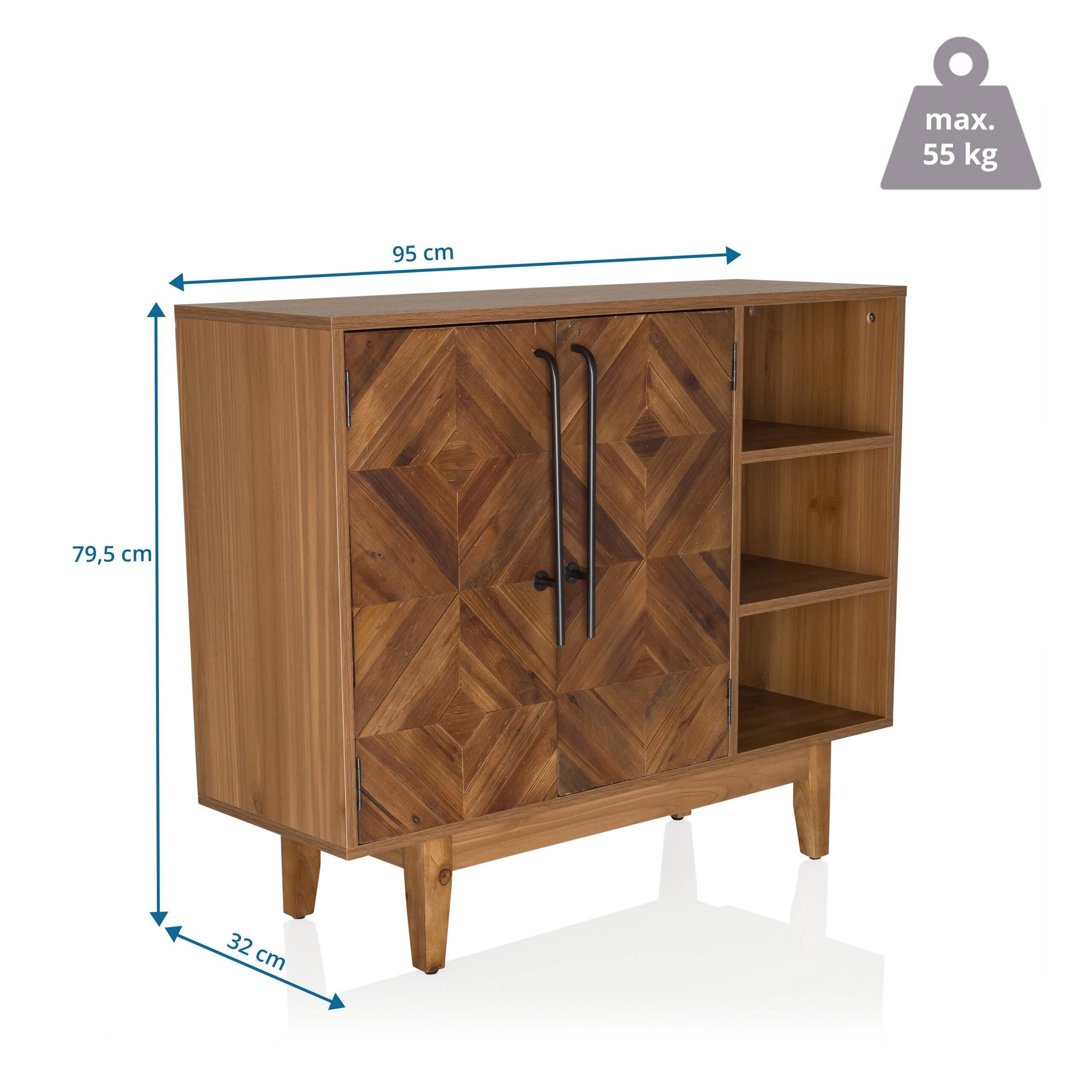 Kommode SANTJAGO WOOD L 95x32x79,5 cm 2 Türen 3 Fächer Tanne massiv hjh LIVING-5