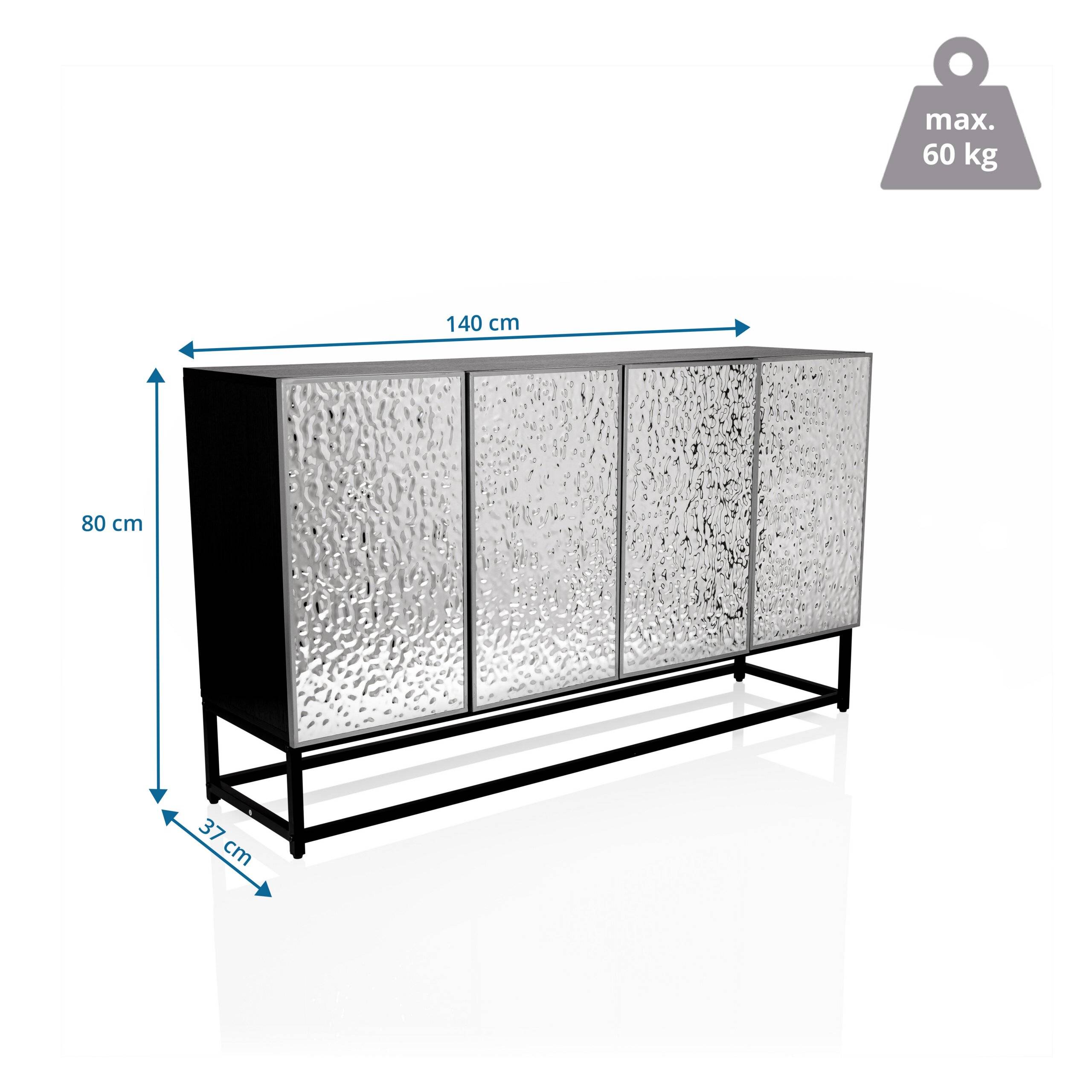 Sideboard Kommode METALLIO 140x37x80 cm 4 Türen silber hjh LIVING-5