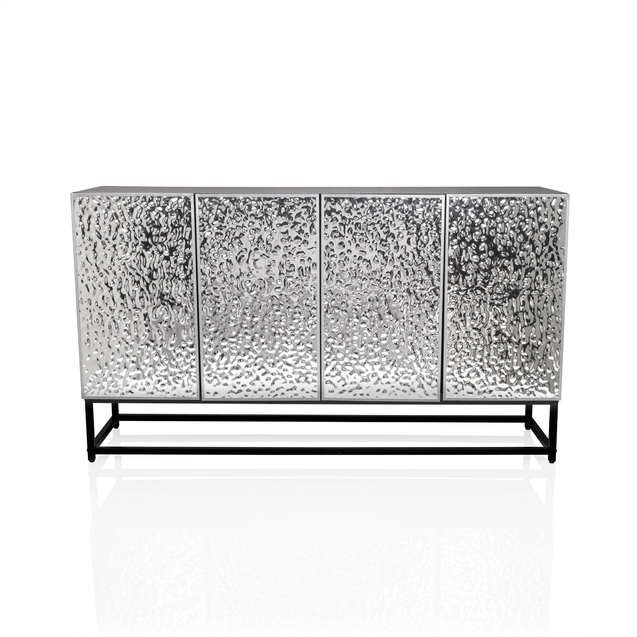 Sideboard Kommode METALLIO 140x37x80 cm 4 Türen silber hjh LIVING-1