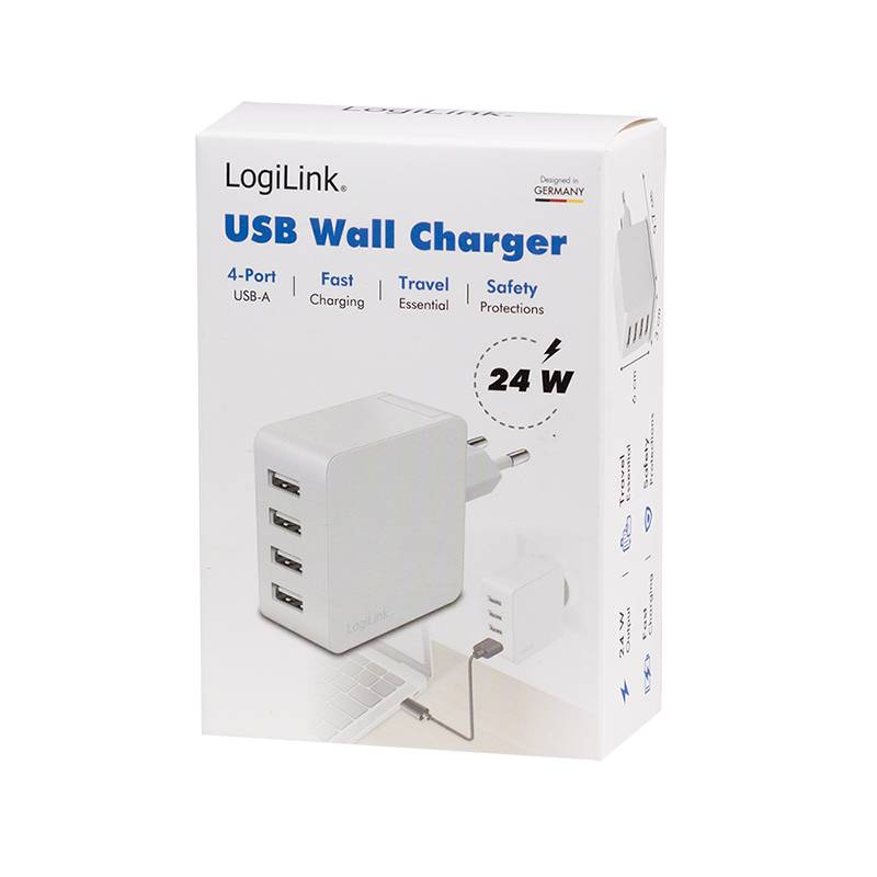 LogiLink 4port-USB pocket adapter 24W 4x USB-A white Adapter Digital/Daten-3