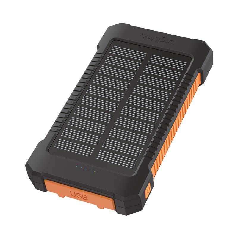 LogiLink Solar-Powerbank 6000 mAh, Taschenlampe, 2x USB-A, 1x USB-C, schwarz-orange-2