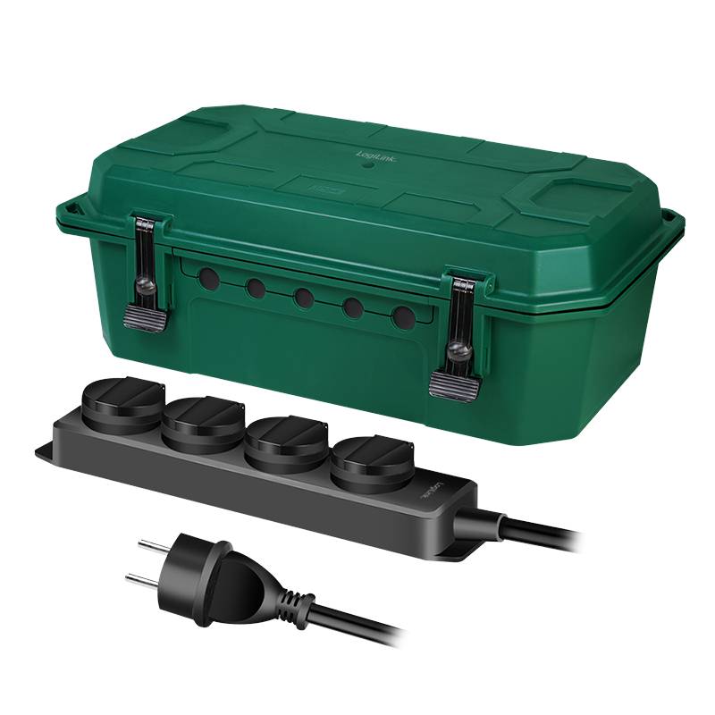 LogiLink Outdoor Power Distribution Box w/4 way outlet strip IP54 green LPS284-5