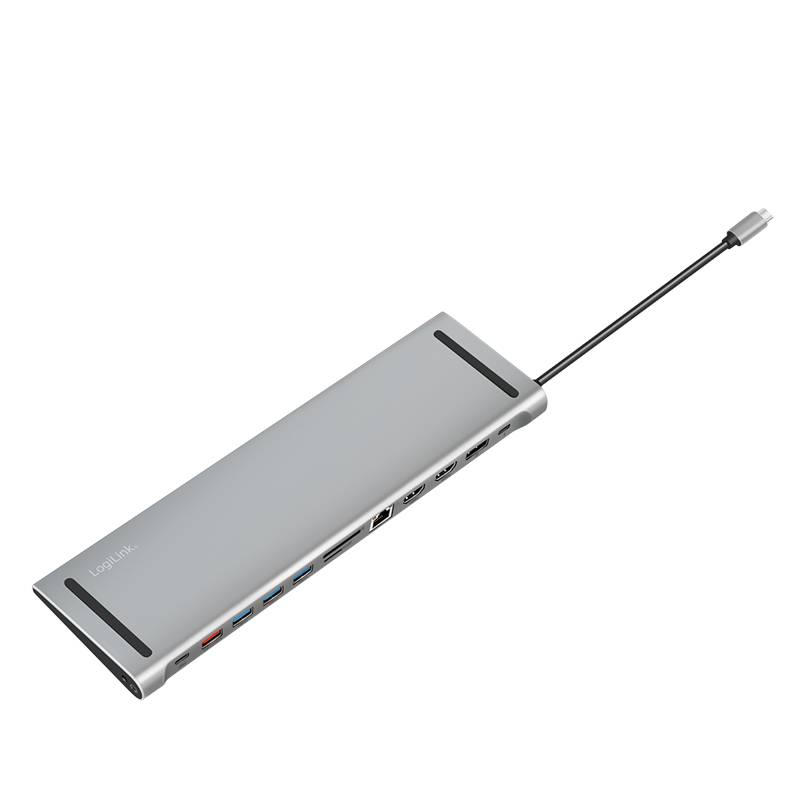 USB 3.2 Gen2 Docking Station, USB-C, 12-Port, PD, silver-1