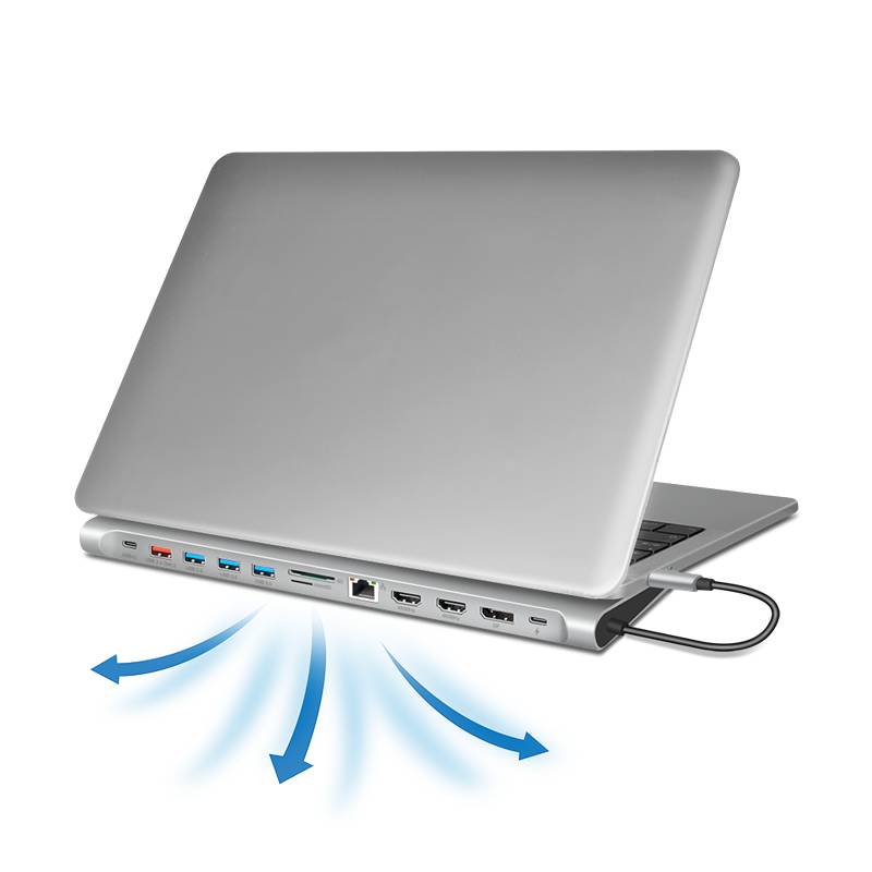 USB 3.2 Gen2 Docking Station, USB-C, 12-Port, PD, silver-4