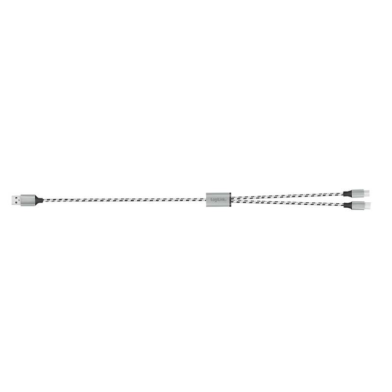 Logilink USB 2.0 cable, USB-A/M to Micro-USB + USB-C, white/black, 1.2 m Kabel & Adapter-3