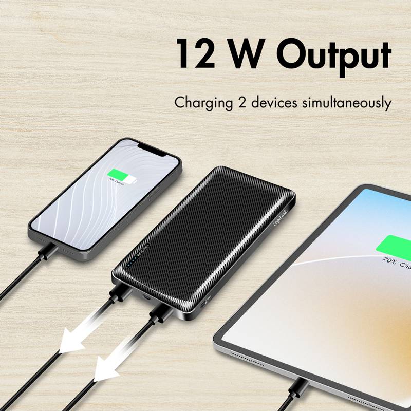 Powerbank - USB-C - 10000 mAh - 12 Watt - 2.4 A - Fast Charge - 2 Ausgabeanschlu-4