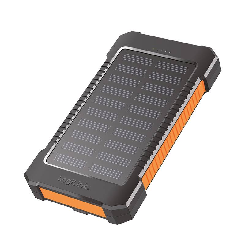 LogiLink Solar-Powerbank 8000 mAh, Taschenlampe, 2x USB-A, orange-schwarz-11