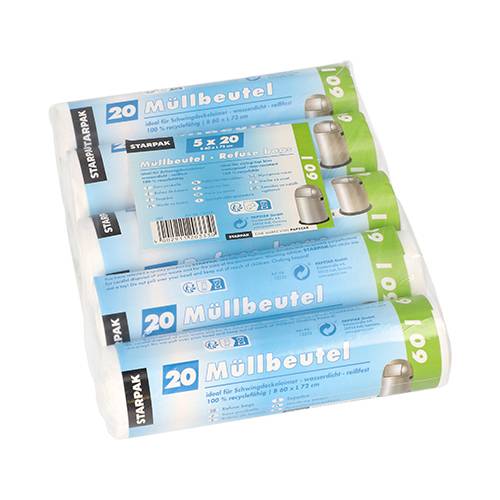 100 Müllbeutel, HDPE 60 l 72 cm x 60 cm weiss 10 my-0